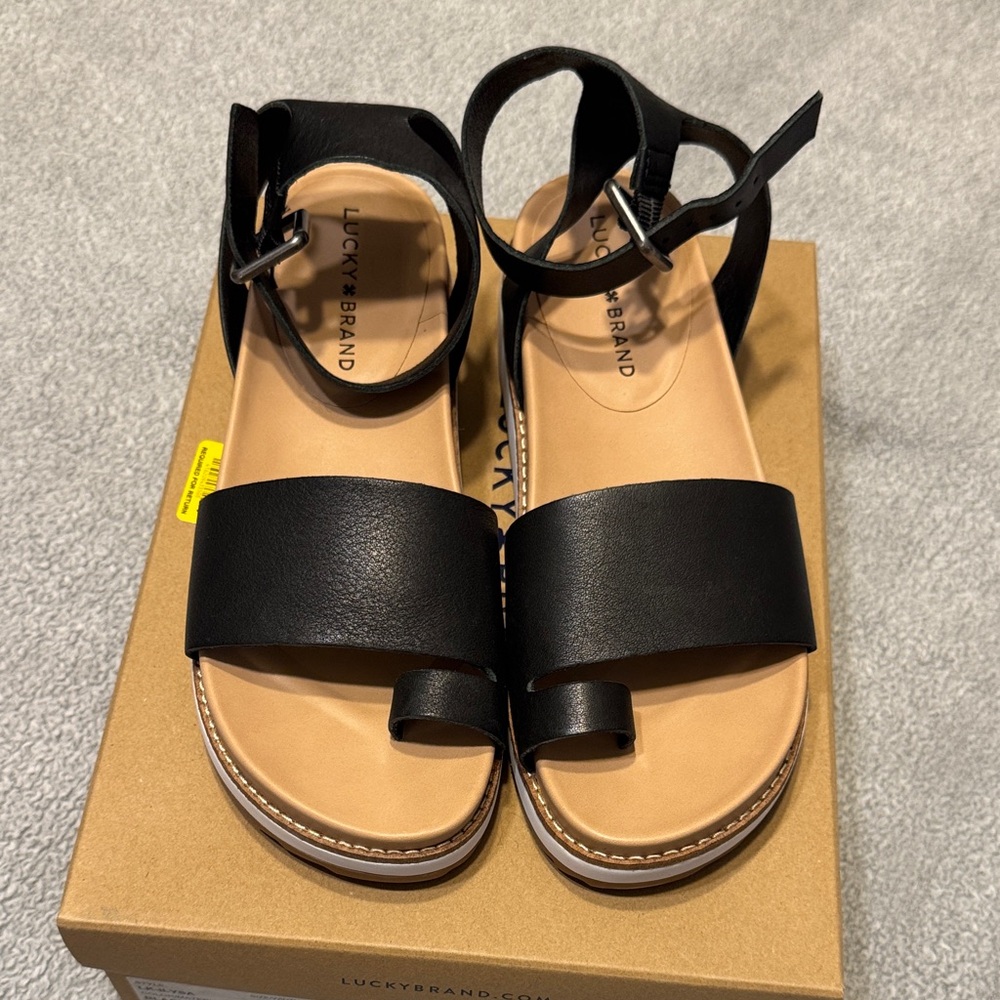 NWT Brand Black leather and Tan Women's Sandals